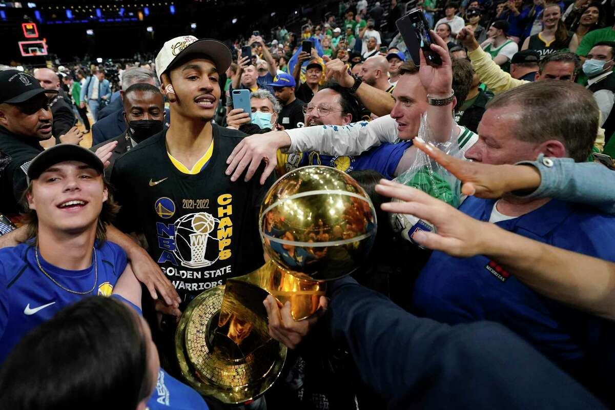 Jordan Poole Golden State Warriors Unsigned 2022 NBA Finals Larry O'Brien  Trophy Photograph