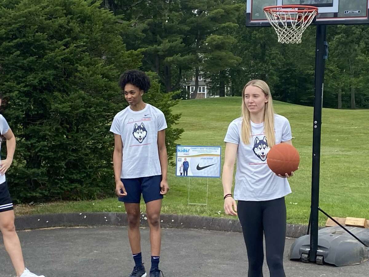 UConn's Aubrey Griffin and Paige Bueckers at Geno Auriemma's charity golf tournament on Tuesday, July 21 at the Hartford Golf Club in West Hartford.