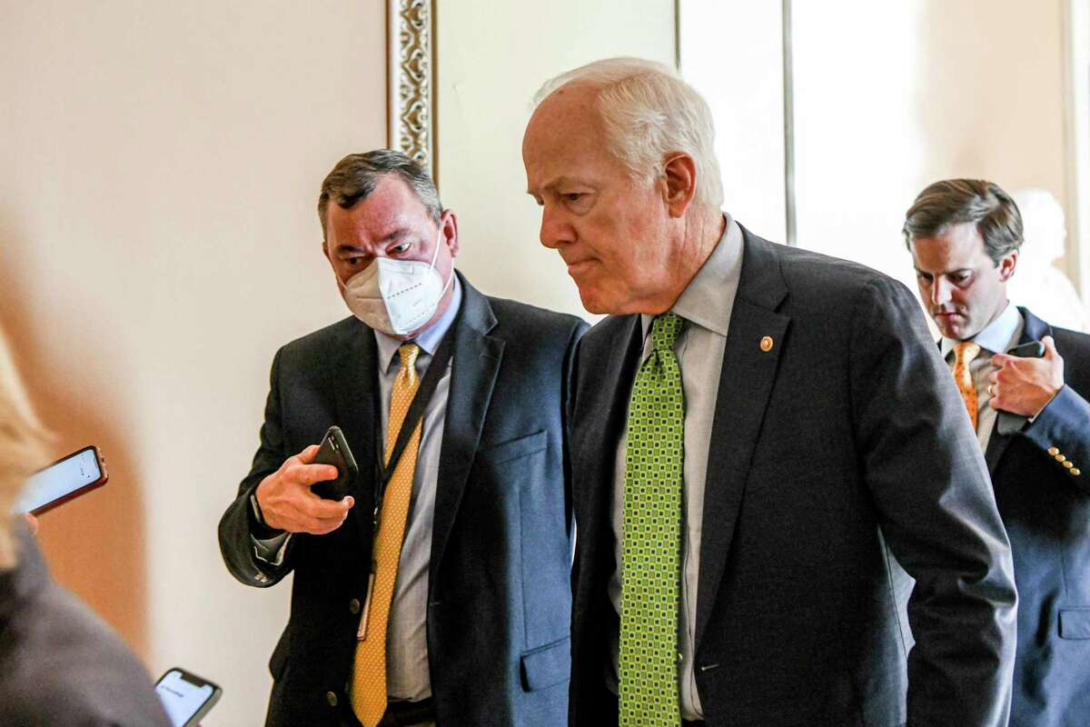 Sen. John Cornyn, (R-Texas), a lead negotiator in the group of senators working on new gun laws legislation, at the U.S. Capitol in Washington, June 21, 2022. Only two of the 14 Republicans who broke ranks to support taking up gun legislation are facing voters this year, showing how difficult such deals could be in the future. (Kenny Holston/The New York Times)