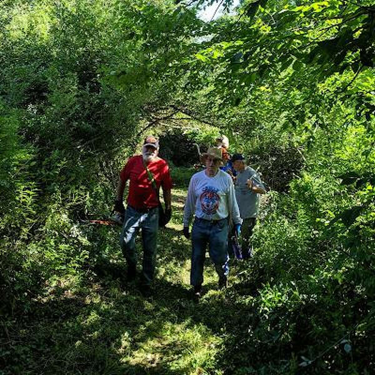 Shelton Trails Committee volunteers will be clearing weeds from the Paugussett Trail that’s near Mayflower Drive on June 25, 2022.