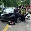 This Ford Escape was involved in a two-vehicle collision Wednesday on Troy Road between Jefferson and Holyoake roads. 