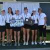 The New Canaan High School girls varsity golf team, including Amanda Vigano, Sofia Carlberg, Faith Hobbs, Carielle D’Elisa, Molly Mitchell, and coach Priscilla Schulz, won FCIAC and state championships this spring and will be playing in the Nationals at Pinehurst Resort in North Carolina later this month.