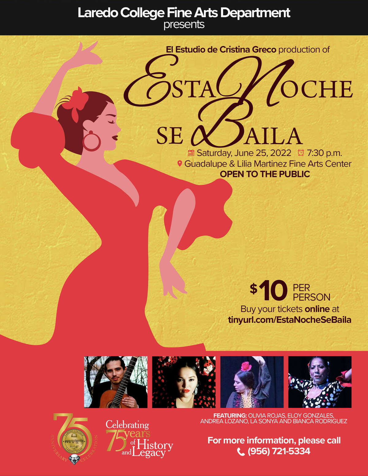 Laredo College Fine Arts Department will feature flamenco performances on Saturday, June 25, at 7:30 p.m. at the Guadalupe and Lilia Martinez Fine Arts Center.