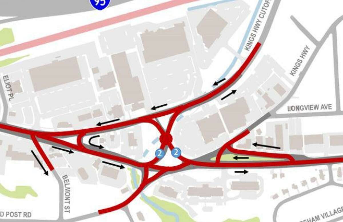 The conventional, signalled intersection option from the Post Road Circle Study.