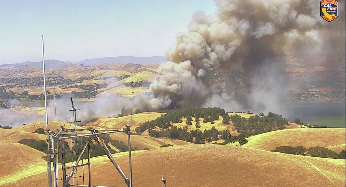 A wildfire burns near Port Costa on June 23, 2022.