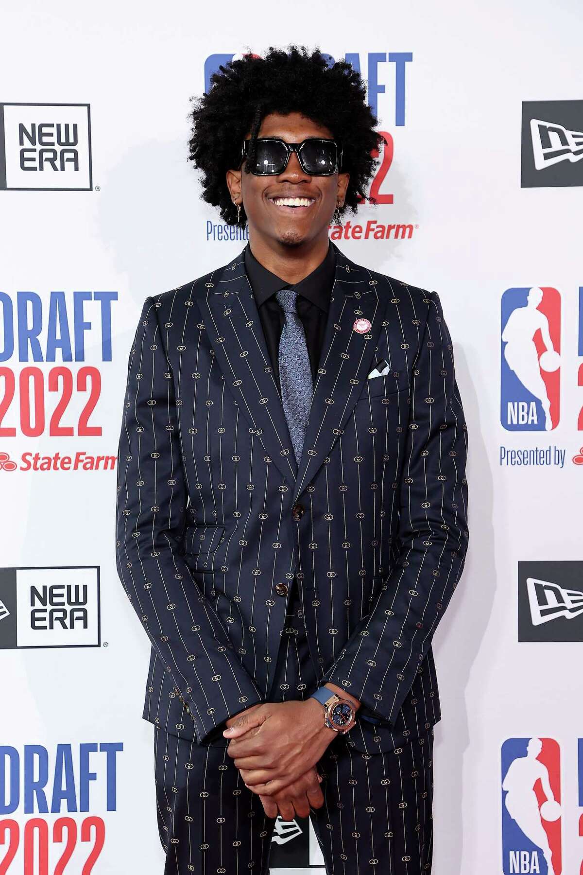 Jalen Williams poses for photos on the red carpet during the 2022 NBA Draft at Barclays Center on June 23, 2022 in New York City.