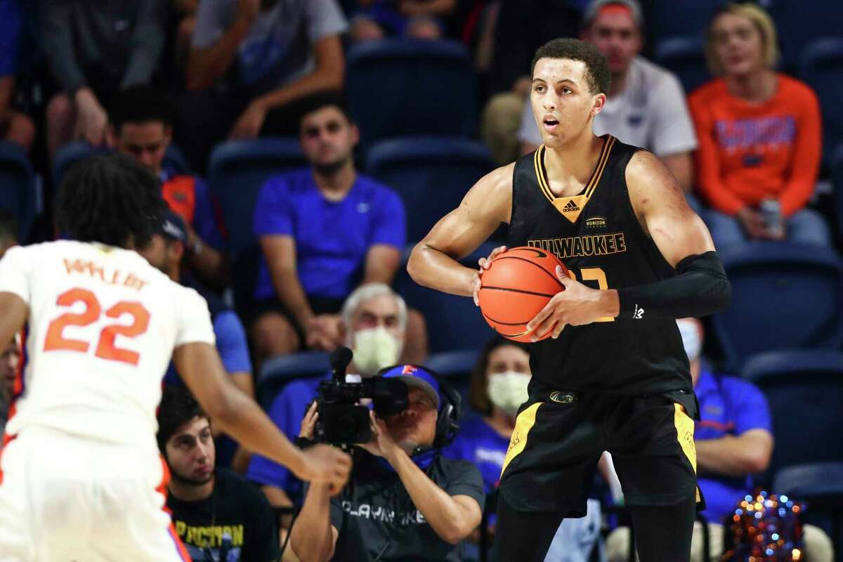 GAINESVILLE, FLORIDA - NOVEMBER 18: Patrick Baldwin Jr. #23 of the Milwaukee Panthers looks on during the first half of a game against the Florida Gators at the Stephen C. O'Connell Center on November 18, 2021 in Gainesville, Florida. (Photo by James Gilbert/Getty Images)
