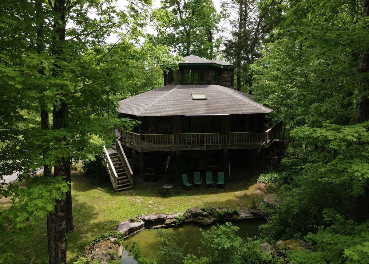 The hexagonal home of John Sowle and Steven Patterson on Thursday, May 26, 2022, in Catskill, N.Y. Sowle and Patterson founded Bridge Street Theater.