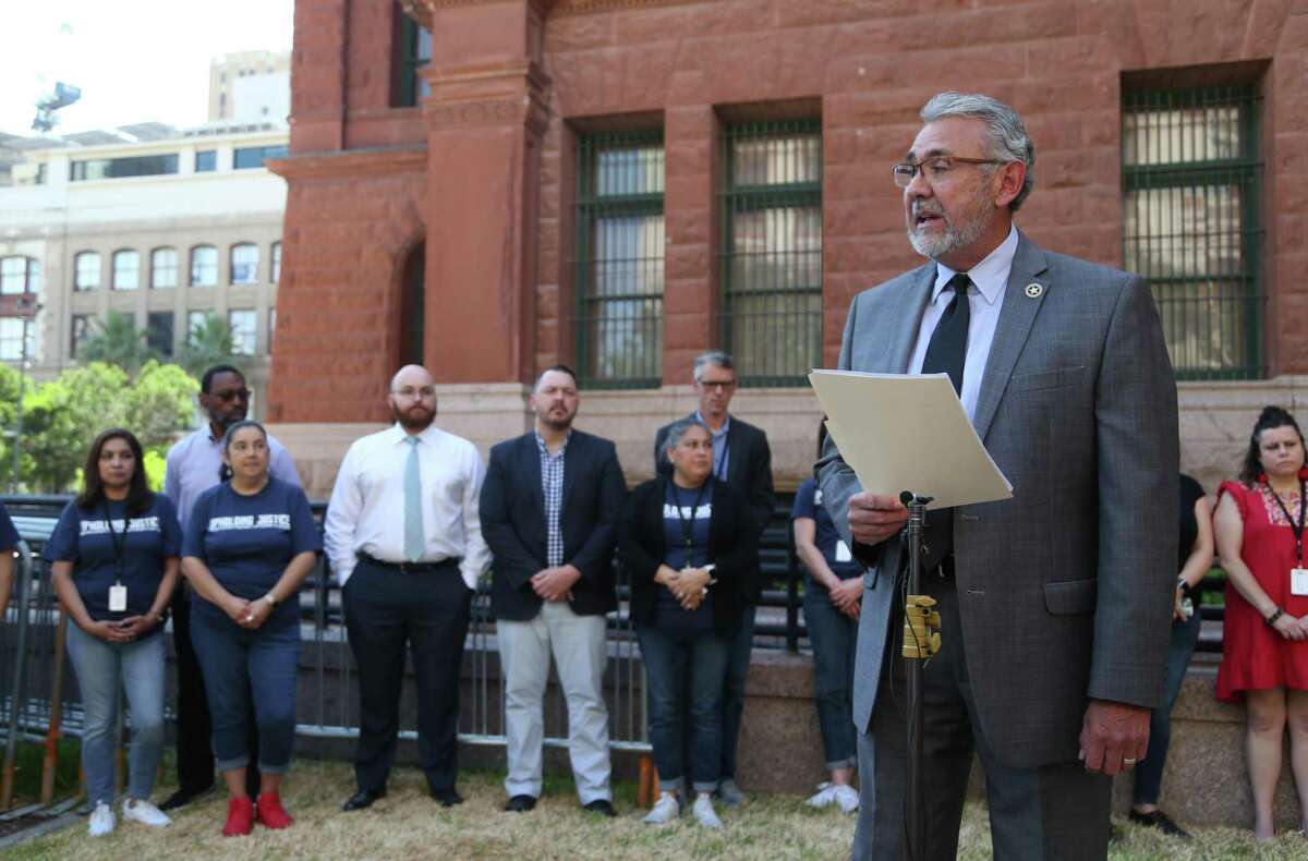 Bexar County District Attorney Joe Gonzales discusses the recently issued Supreme Court opinion overturning Roe v. Wade on Friday at the Bexar County Courthouse.