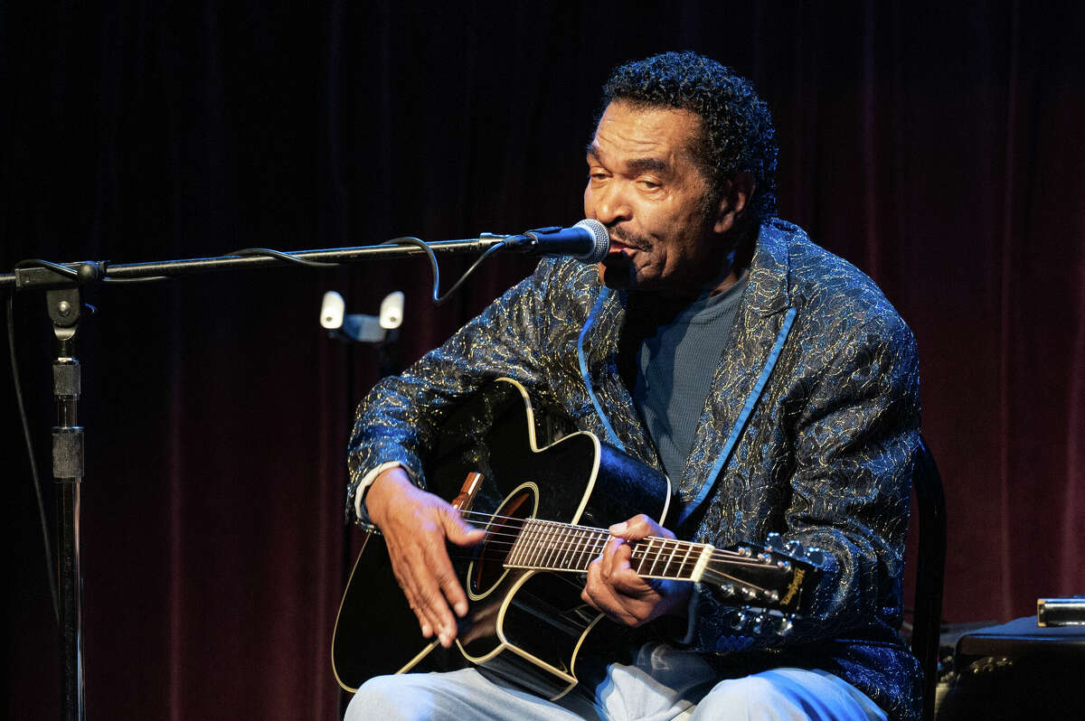 Here, Bobby Rush sings and plays guitar live on stage at Dimitriou's Jazz Alley on Feb. 1, 2022 in Seattle, Washington. Rush performed at Saratoga Springs' Caffe Lena to crowd of about 50 on Thursday, June 23, 2022.