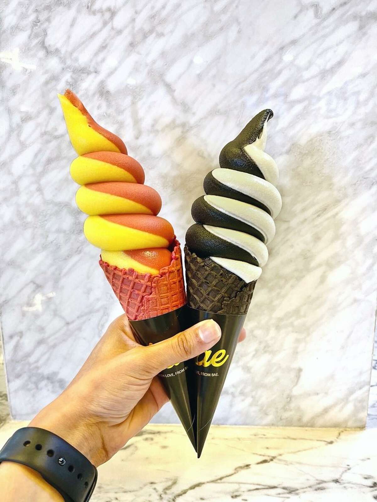 Two-color swirl soft serve is all the rage at ice cream shops like Bae.