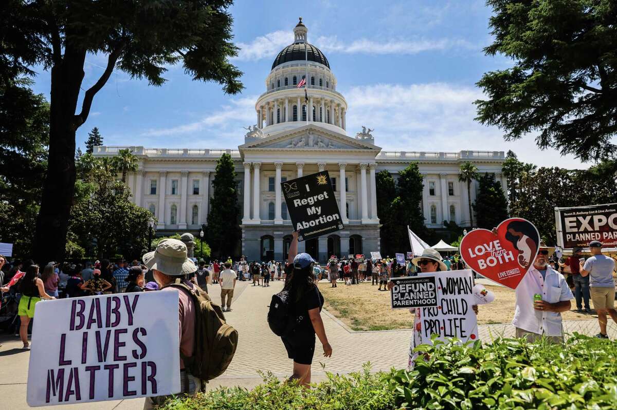 Antiabortion demonstrators rally Wednesday outside the state Capitol in Sacramento.