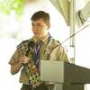 William Doran, the 100th Eagle Scout in Troop 52 from Danbury, speaks at a gathering of his troop on June 18 at Hatters Park in Danbury.