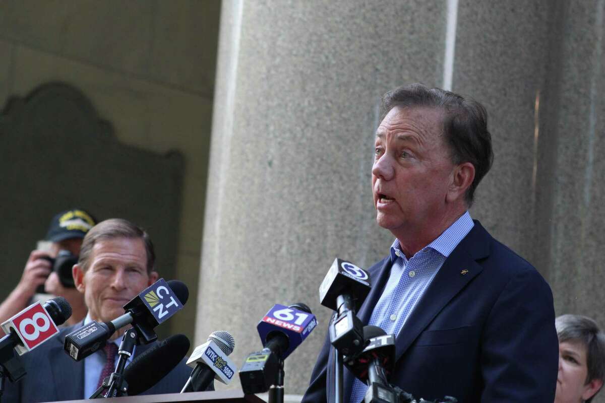 Gov. Ned Lamont spoke on the steps of the state Capitol in Hartford Friday in support of abortion rights after a U.S. Supreme Court has decided to overturn Roe v. Wade.