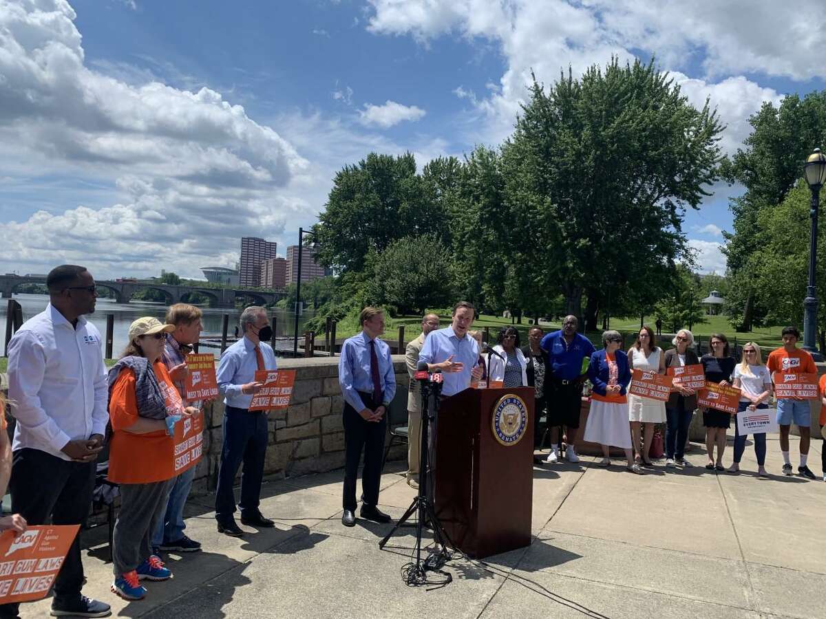 Sen. Chris Murphy speaks to a rally of gun safety advocates Friday in Hartford, a day after helping the Senate pass the first major federal gun control legislation in more than three decades.