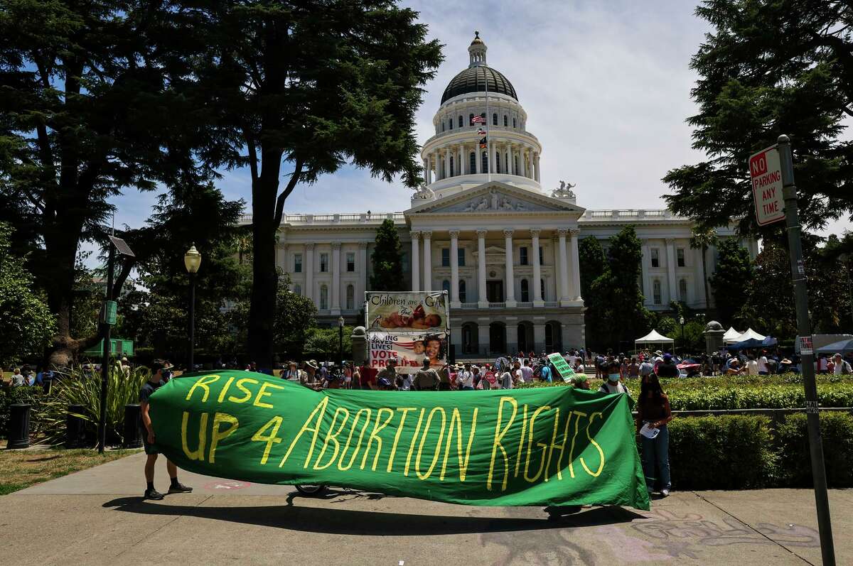 Pro-choice demonstrators counterprotest at an antiabortion rally at the California state Capitol on Wednesday.
