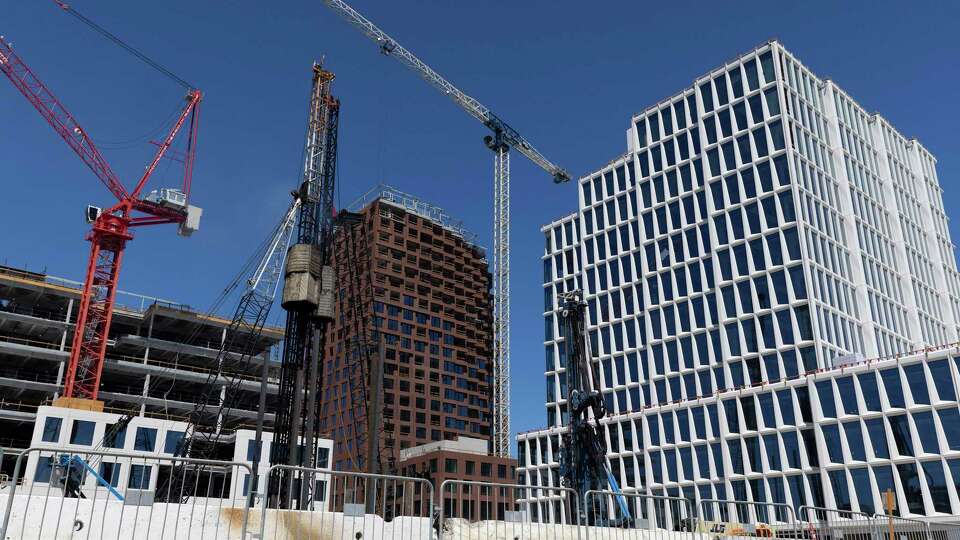 Construction continues at the site of Mission Rock, a mini-district being developed by the Giants in partnership with Tishman Speyer on China Basin in San Francisco.