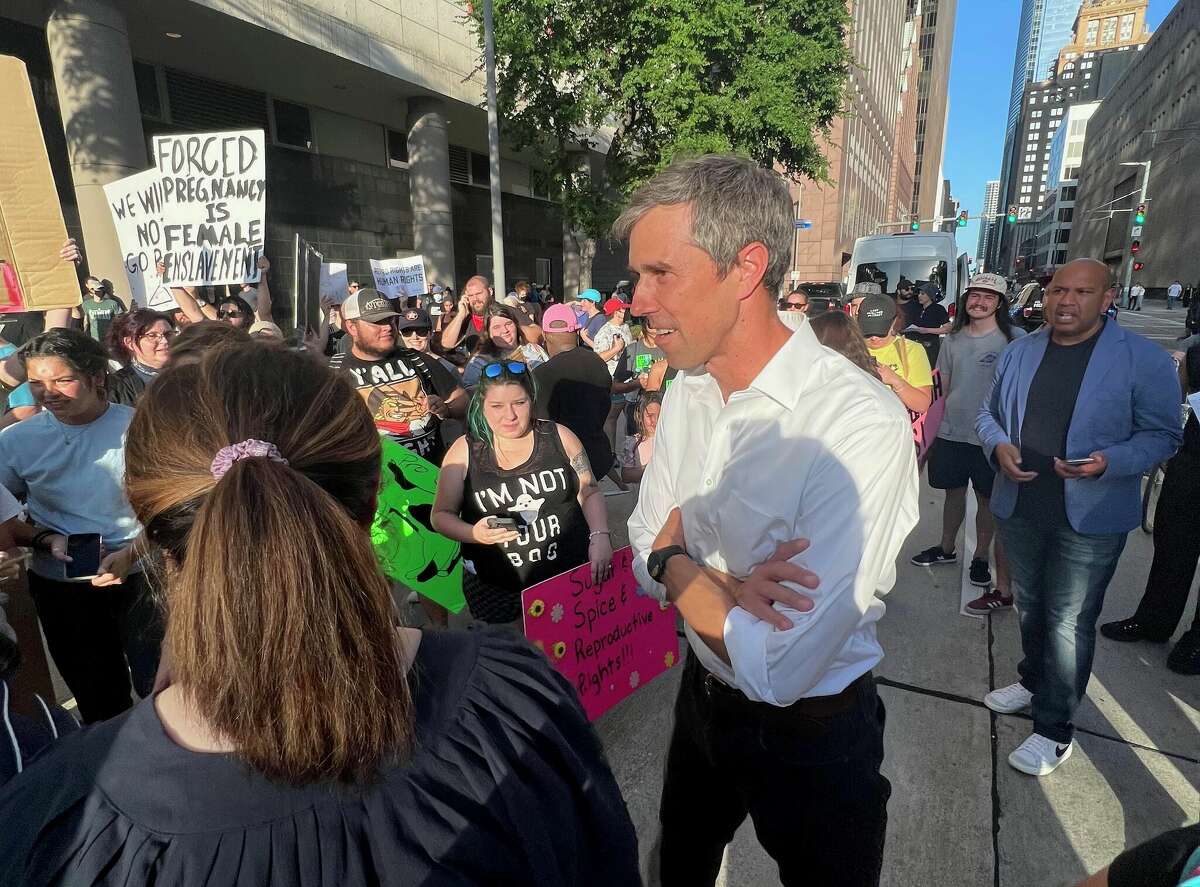 Democratic gubernatorial hopeful Beto O’Rourke showed up unexpectedly at a Houston rally where hundreds protested against the Supreme Court's overturning Roe v. Wade.