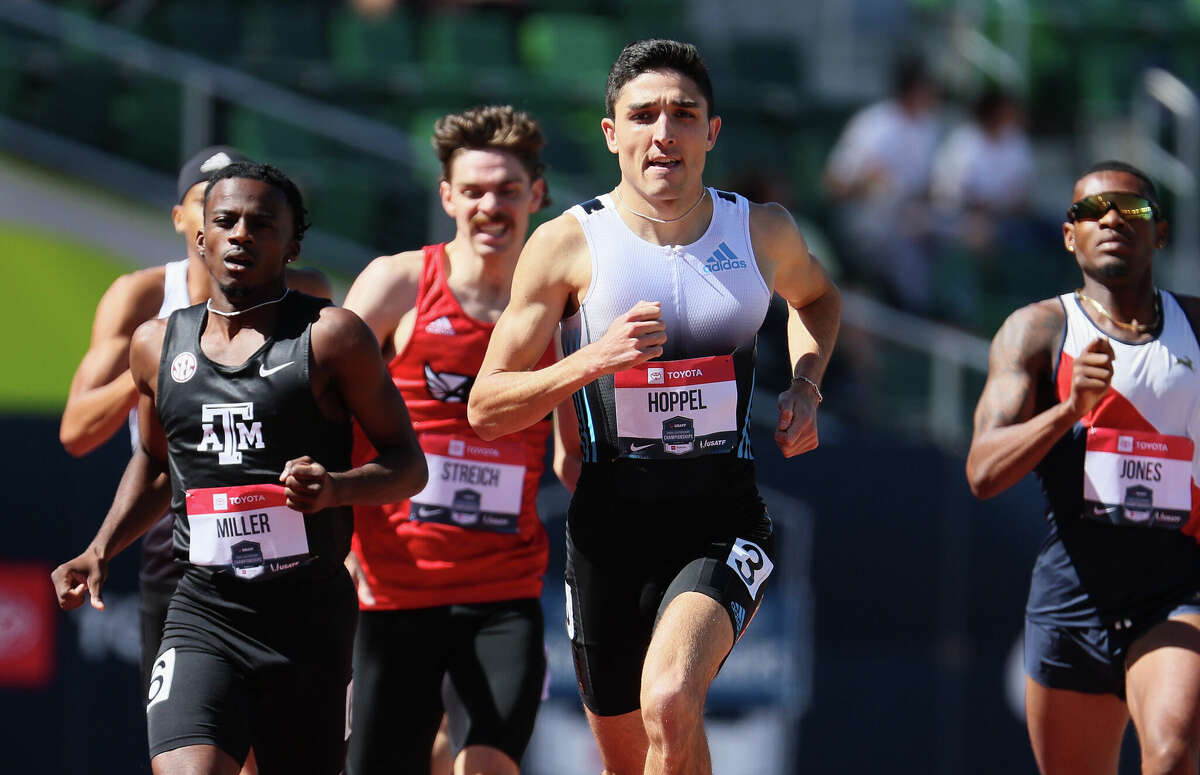 Bryce Hoppel in the opening round of the men 800 Meter during the 2022 USATF outdoor Championships at Hayward Field on June 23, 2022 in Eugene, Oregon. (Photo by Andy Lyons/Getty Images)