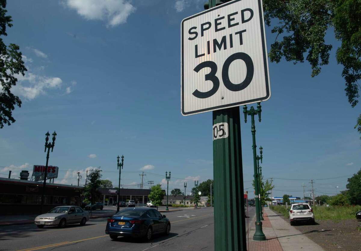 A view of a speed limit sign along Erie Blvd., on Sunday, June 26, 2022, in Schenectady, N.Y. (Paul Buckowski/Times Union)