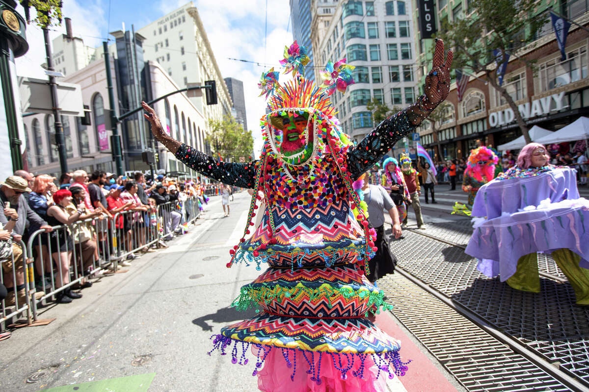 A costumed participant during the San Francisco Pride Parade in San Francisco, California on June 26, 2022.