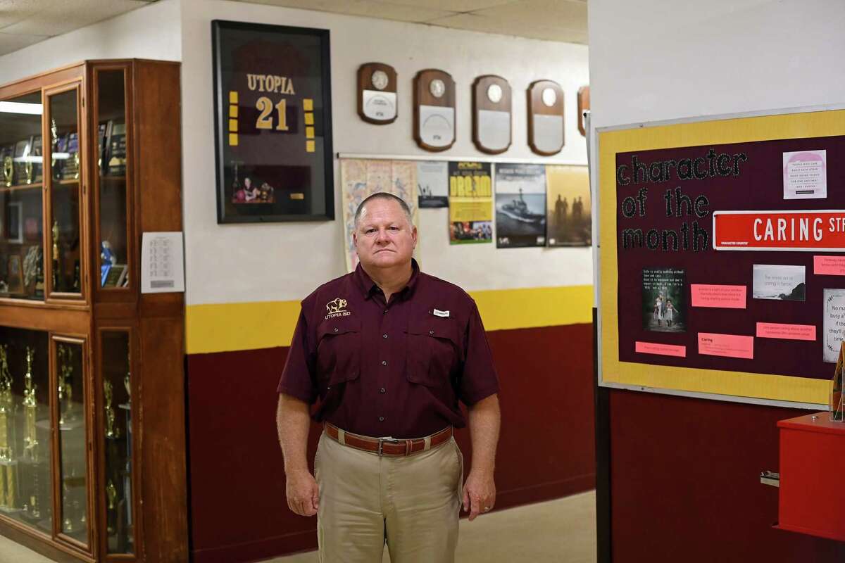 Michael Derry is the superintendent of the tiny Utopia Independent School District, in Texas, where some school personnel are armed. He has a gun safe in his office.