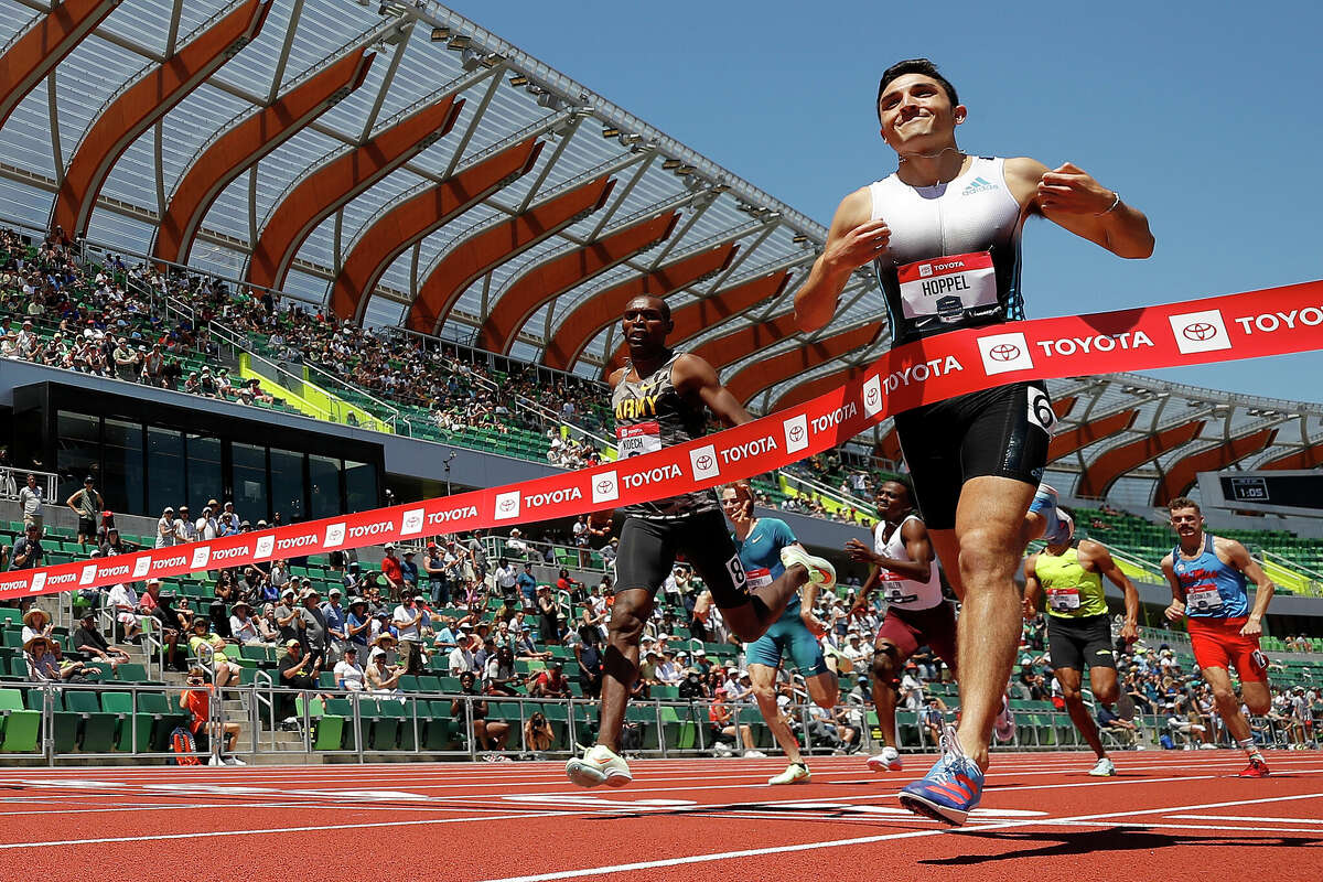 Bryce Hoppel wins the men's 800 meter final during the 2022 USATF Outdoor Championships at Hayward Field on June 26, 2022 in Eugene, Oregon. (Photo by Steph Chambers/Getty Images)