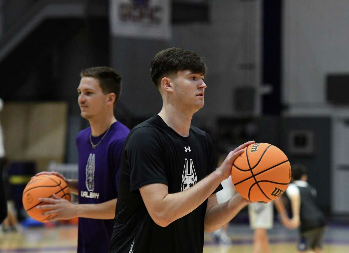 University at Albany basketball player Jonathan Beagle takes a shot a during Coach Killings’ basketball camp on Monday, June 27, 2022, at SEFCU Arena in Albany, N.Y.