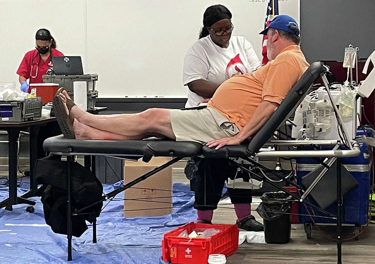 Bill Woods of Edwardsville was one of the Power Red donors Monday. Power Red donors provide a concentrated dose of red blood cells. An automated process splits those from the rest of a donor's plasma before returning the platelets and other components to the donor.