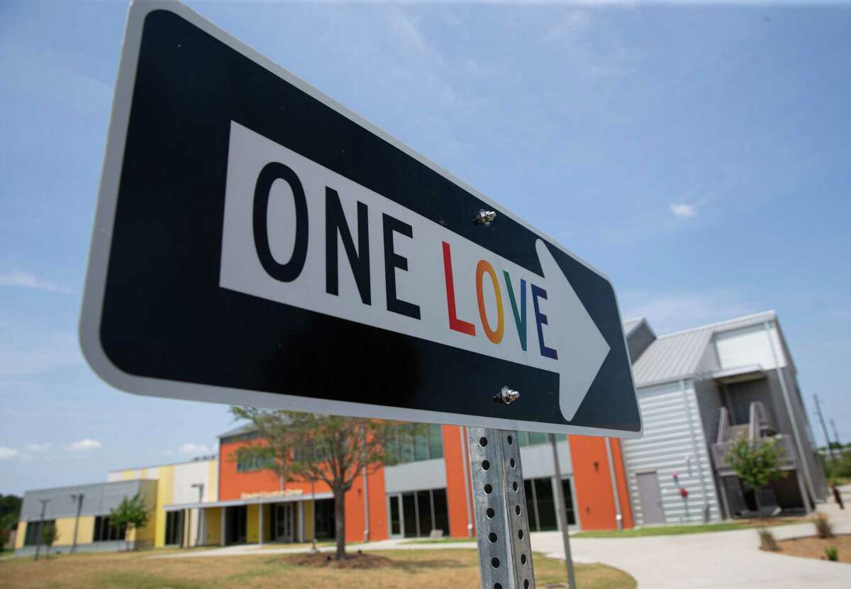 Five heartwarming, complimentary " street signs" that have been put up in the East Aldine Town Center Monday, June 27, 2022, in Houston. The signs are the work of California-based artist Scott Froschauer and are part of a series called “Word On The Street.”