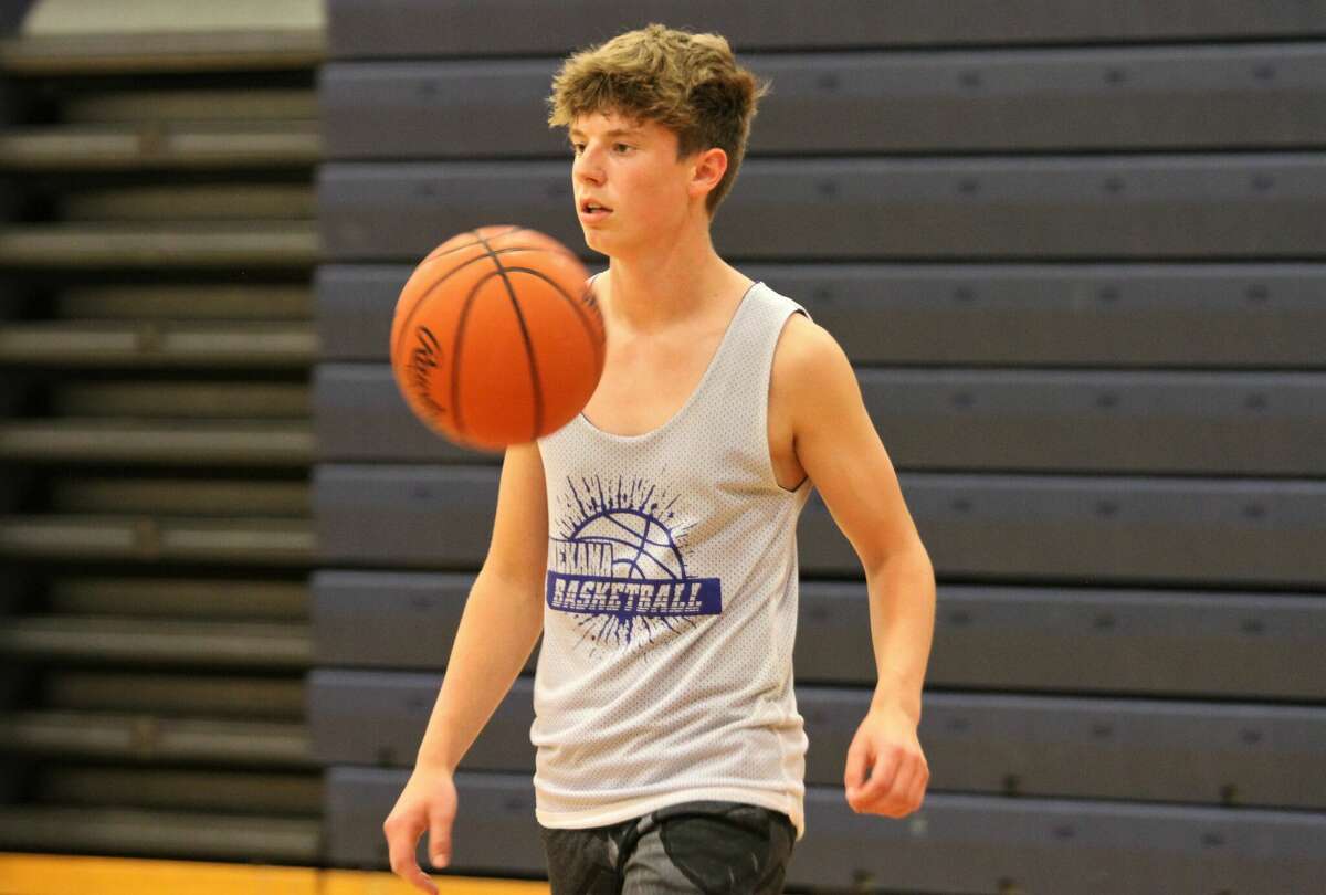Onekama's Caden Bradford bring the ball up the court during the 2022 Cadillac Shoot-out on June 22 at Cadillac High School.