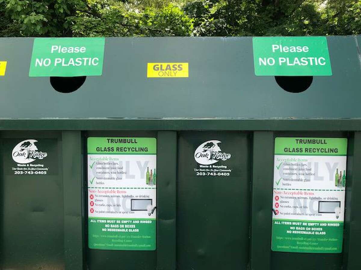 The new "Glass Only" bin at the transfer station at 101 Spring Hill Road in Trumbull.