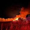 A barn in the 500 block of E. Freeland Road burned to the ground late Sunday night into early Monday morning in Midland Township. Firefighters from Midland, Homer and Lee townships extinguished the blaze.