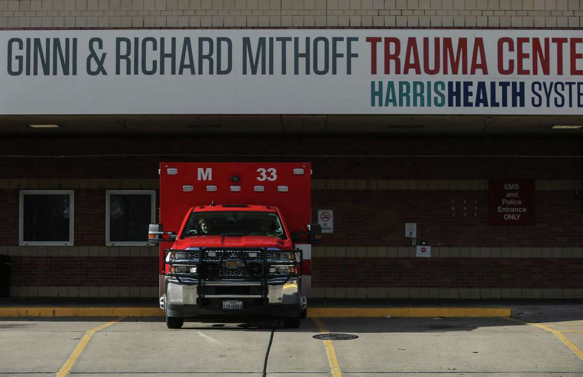 A Houston Fire Department ambulance sits at Ben Taub Hospital Emergency Center Friday, Jan. 1, 2020, in Houston.