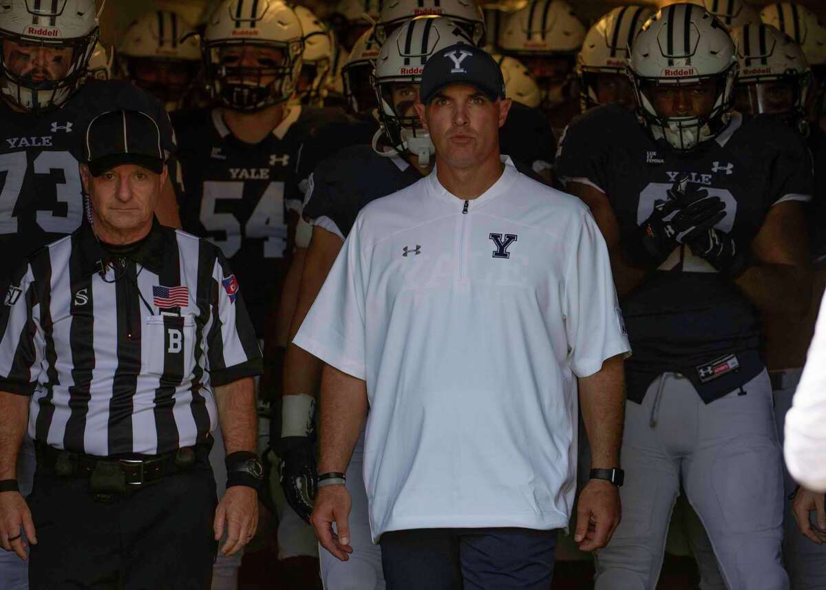 Yale coach Tony Reno in the tunnel prior to the start of the game against Cornell in 2019 at Yale Bowl in New Haven.