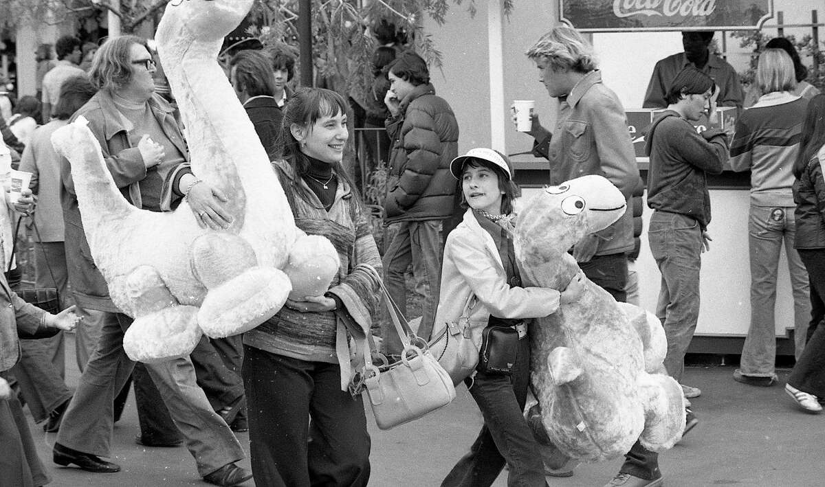 March 14, 1978: Children carry stuffed animals won at Marriott's Great America carnival in Santa Clara.