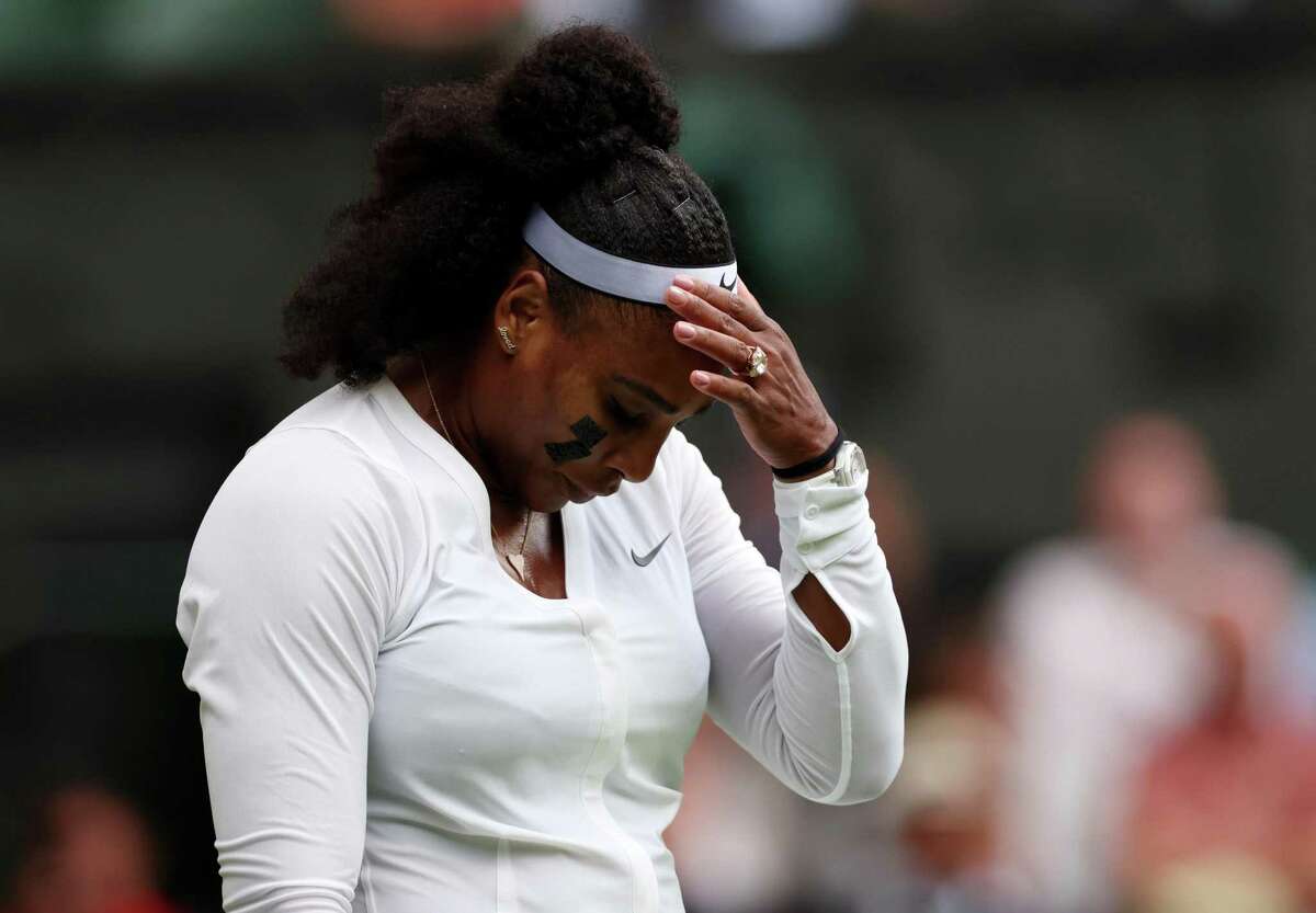 In her first singles match in a year, Serena Williams, above, lost in a tiebreaker to France’s Harmony Tan, top, making her Wimbledon debut.