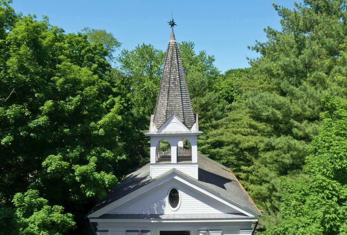 The steeple on the church home on 1035 North Street in Greenwich, Conn. 