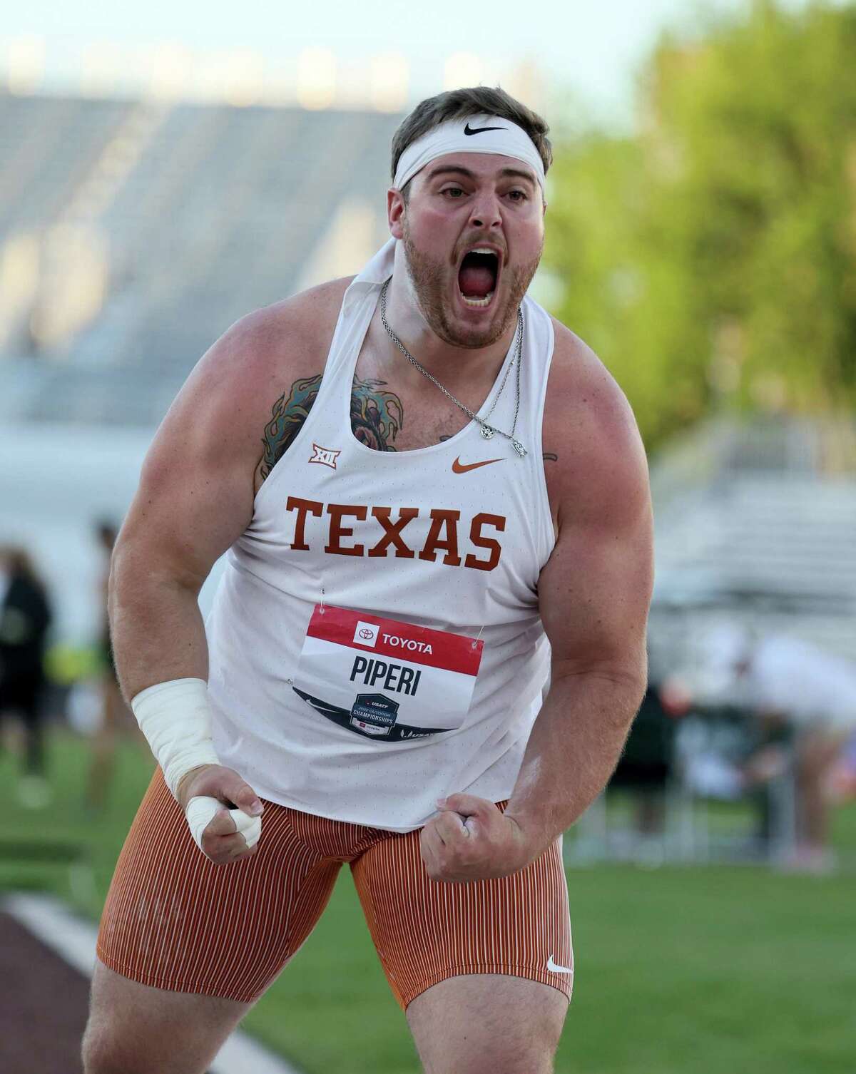 EUGENE, OREGON - JUNE 24: Tripp Piperi finishes fourth in the final of the Men Shot Put during the 2022 USATF Outdoor Championships at Hayward Field on June 24, 2022 in Eugene, Oregon. (Photo by Andy Lyons/Getty Images)