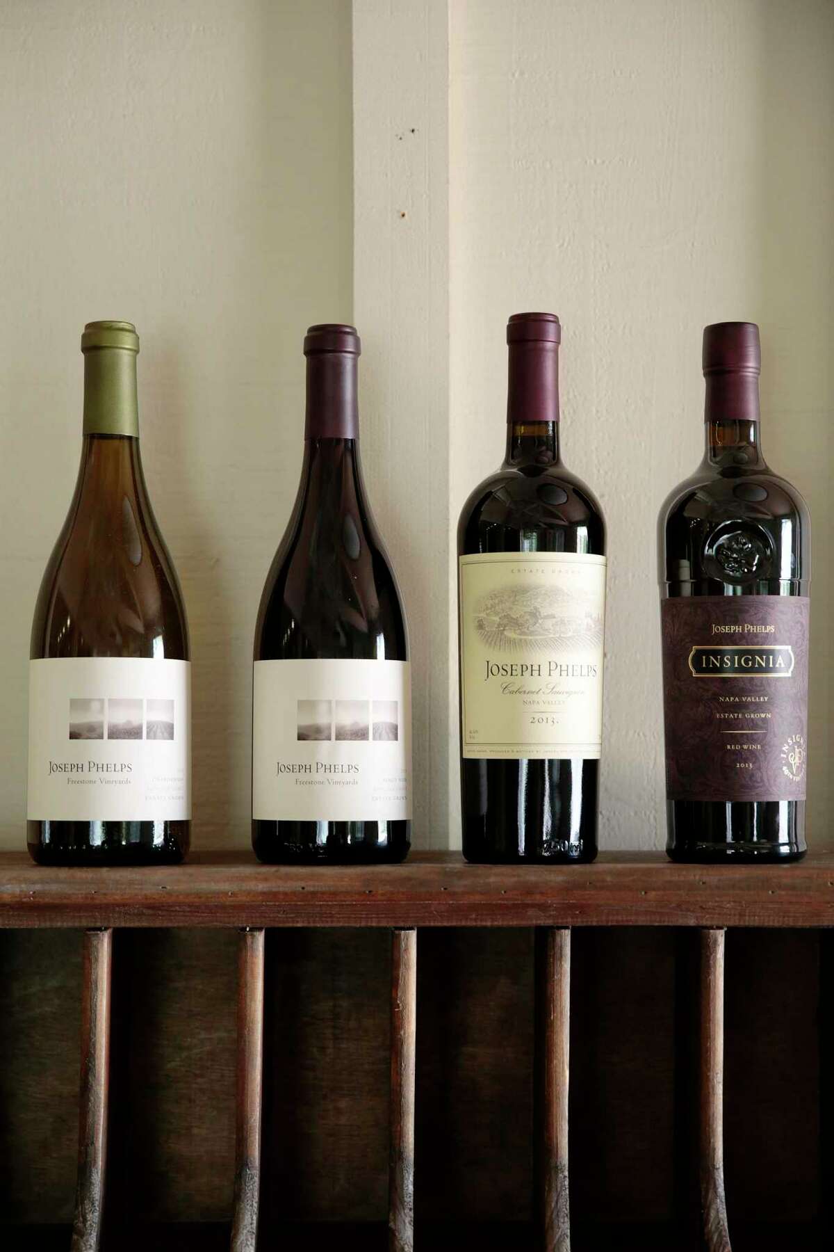 Bottles of Joseph Phelps wines from Sonoma County and Napa Valley seen at its tasting room in Freestone, which has since closed.