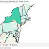 Centers for Disease Control COVID--19 map updated June 19, 2020 shows that nearly every county in New York State has low COVID-19 levels. Early indicators show that after weeks of decline, infections are starting to plateau in the state, in part due to new omicron subvariants BA.4 and BA. 5.