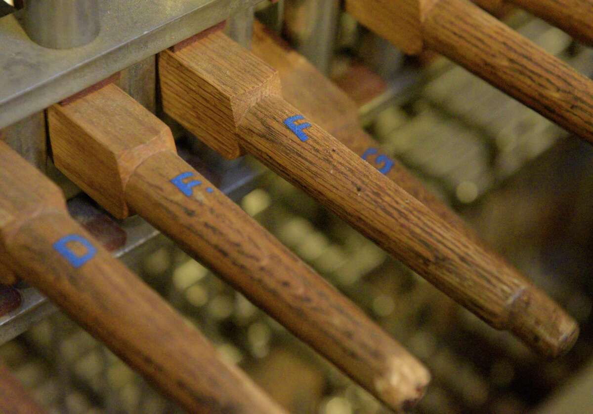 A section of the carillon keyboard at St. James's Episcopal Church on Wednesday, June 29, 2022, Danbury, Connecticut.
