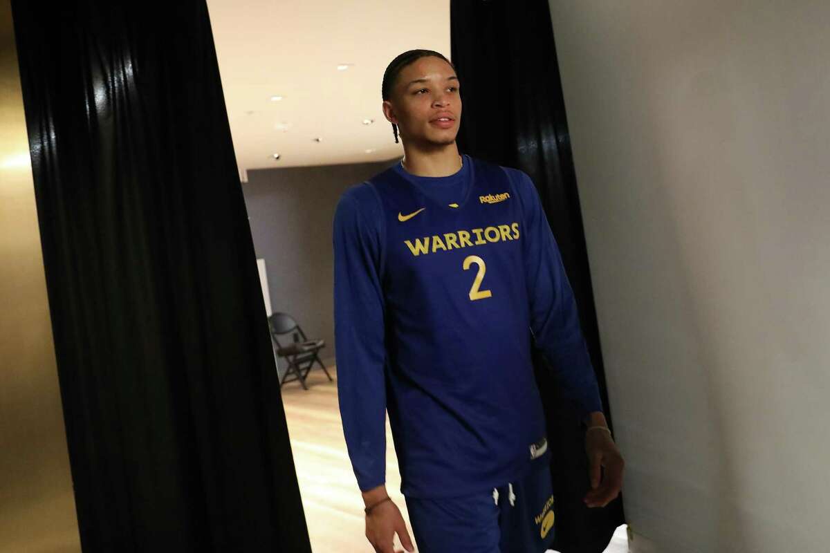 Ryan Rollins, Warriors Summer League player, walks to the interview room at Chase Center on Wednesday, June 29, 2022 in San Francisco, Calif.