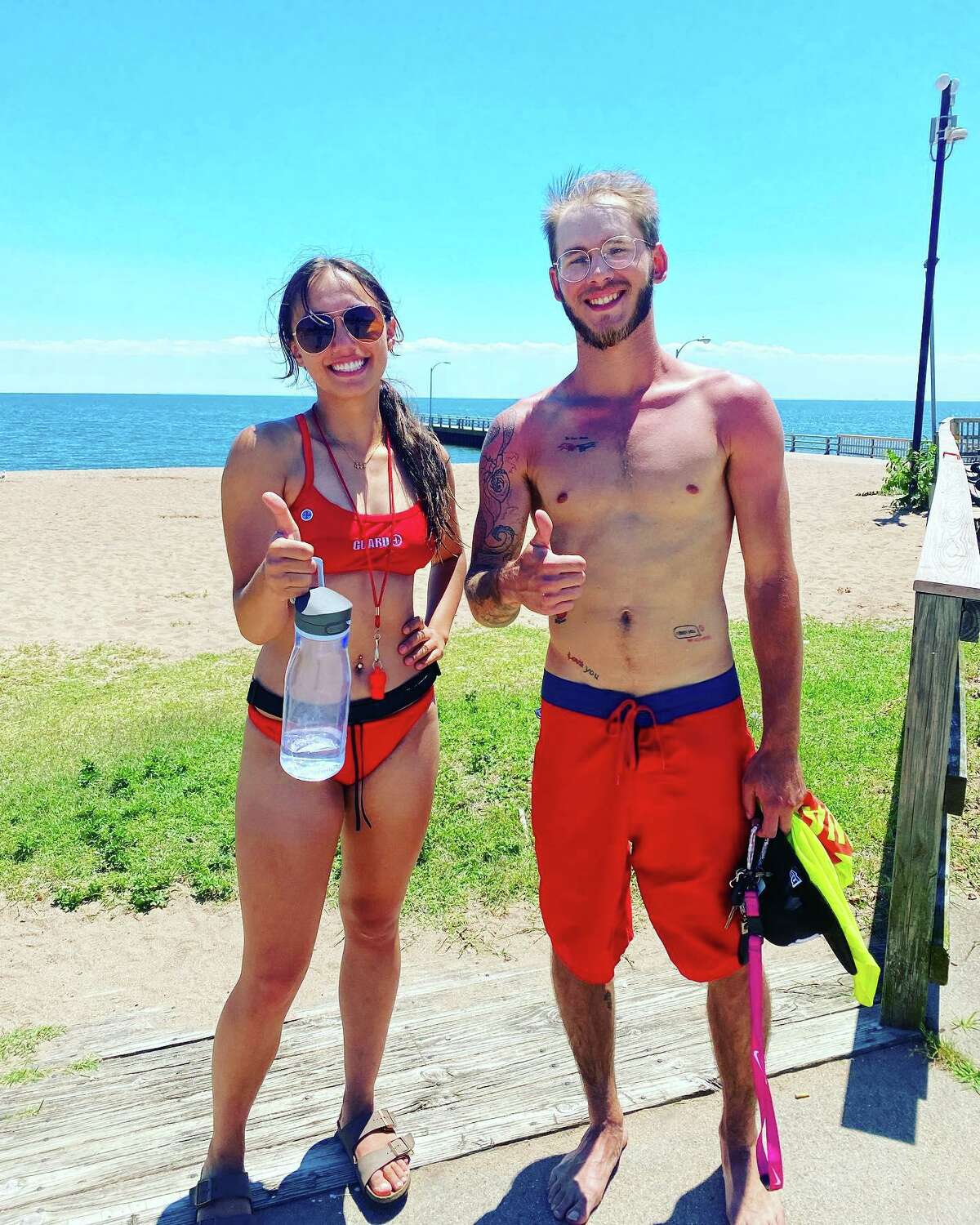 Lifeguards Madison Hobartt and Issac Gorske rescued an 11-year-old drowning at Oak Street Beach in West Haven Wednesday.