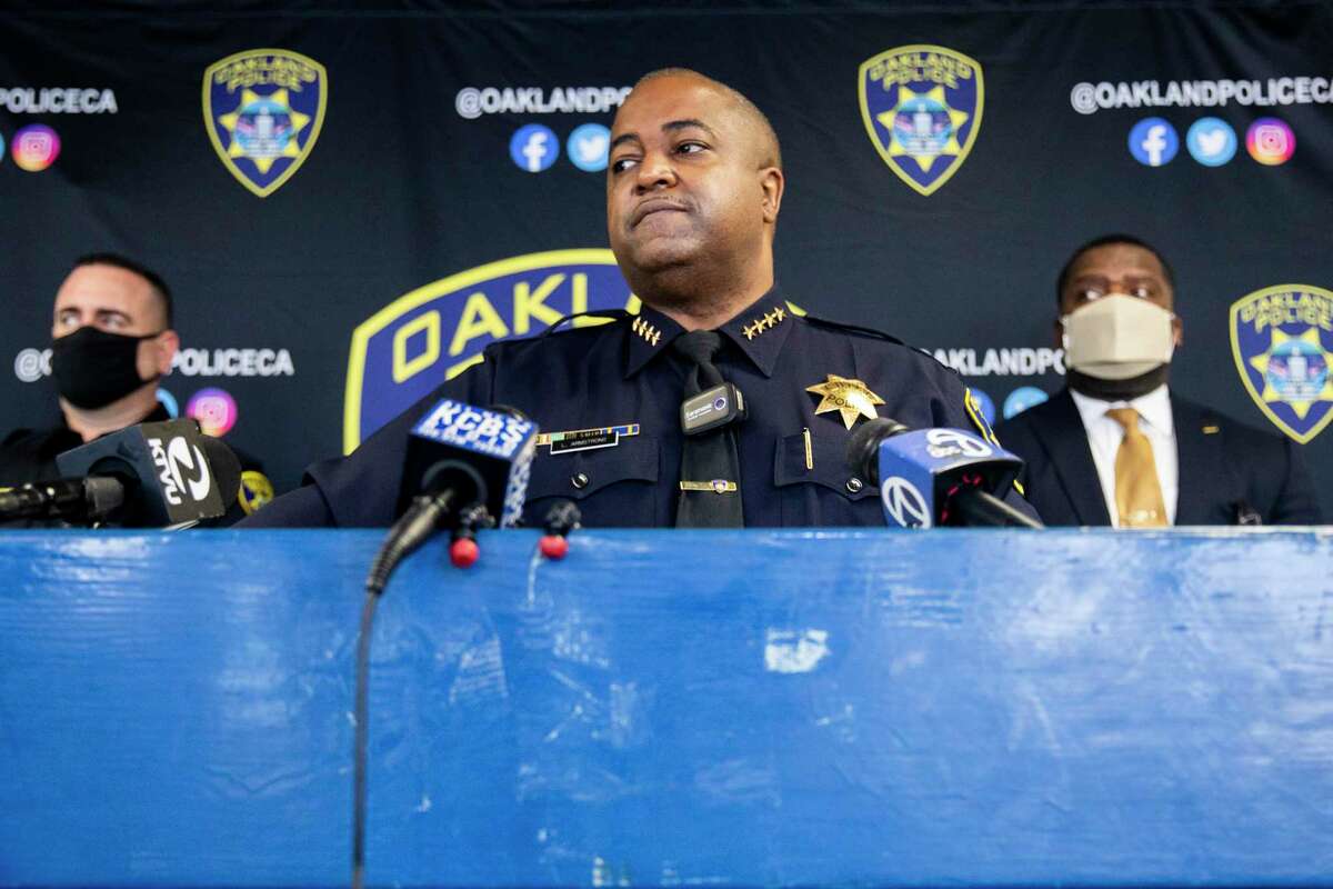 Oakland Police Chief LeRonne Armstrong, seen in 2021, said police are investigating the actions of two officers involved in chasing a car that ended up in a fatal crash. He said the two officers have been suspended.