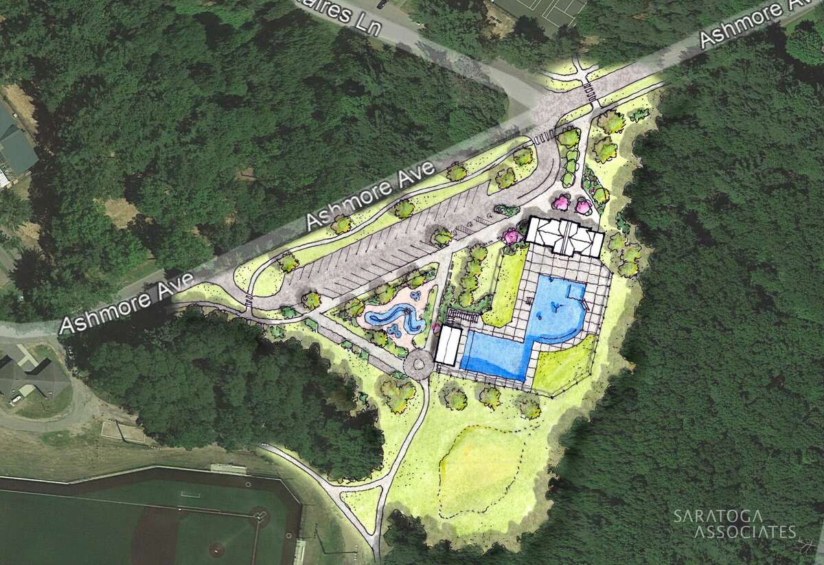 This rendering from Saratoga Associates shows a design the city of Schenectady is considering as it plans to replace the old Central Park poll with a new pool on the site of the parks long-abandoned ternnis stadium.  