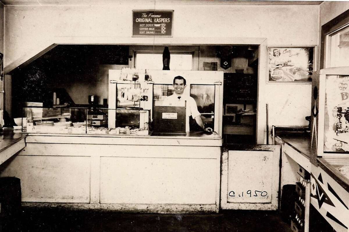 Kasper's Hot Dogs owner, Harry Yaglijian, poses inside his restaurant located at 4521 Telegraph Ave. in Oakland in 1950.