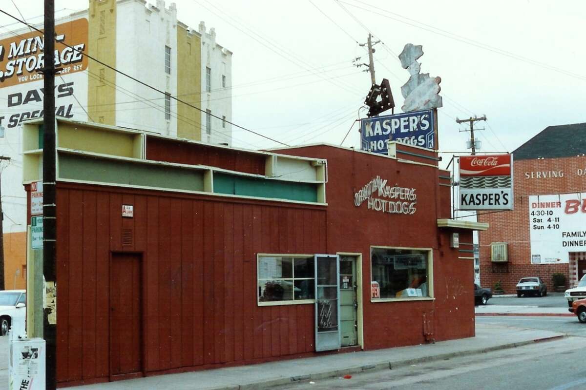 An undated photograph shows the original Kasper's Hot Dogs location at 4521 Telegraph Ave. in Oakland. 