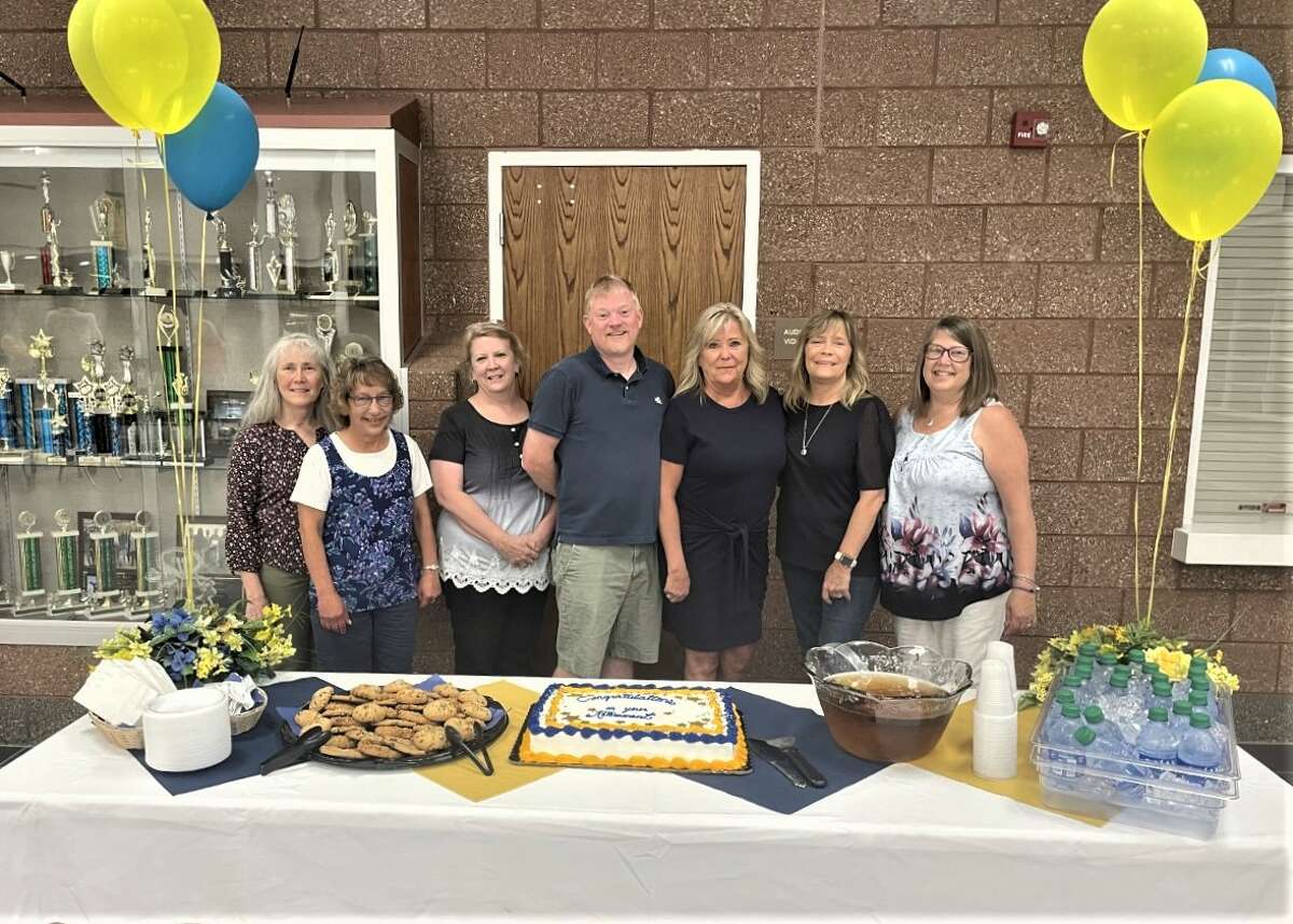 Manistee Area Public Schools held a reception Tuesday for its most recent crop of retirees. Pictured are Denise Slonecki (left), Mary Chick, Beth Forbes, Holly Dahlquist, Penny Kiss and Karla Lidtke. Not pictured: Dana Dobis, Deb Erdman, Matt Kieffer, Clarence Schultz and Mark Thrailkill.
