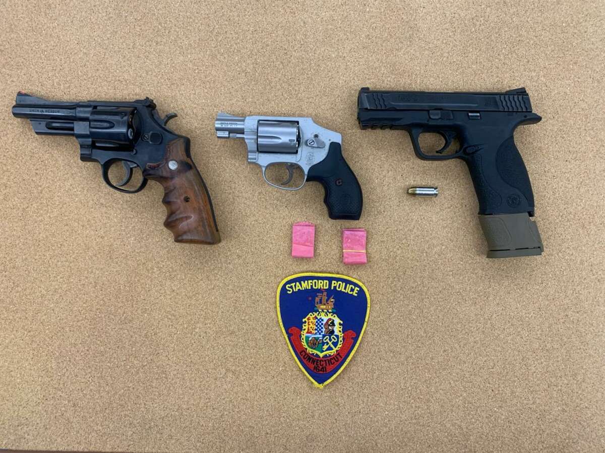 Stamford police seized three guns, two of which were stolen, plus fentanyl and crack during the execution of three search warrants on Tuesday, June 28, 2022.